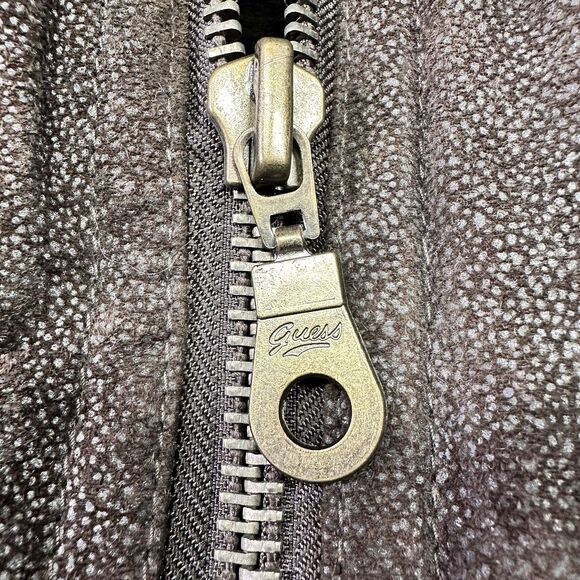 Vintage Guess Faux Shearling Aviator Jacket – Brown Textured Suede Finish - Picture 4 of 8